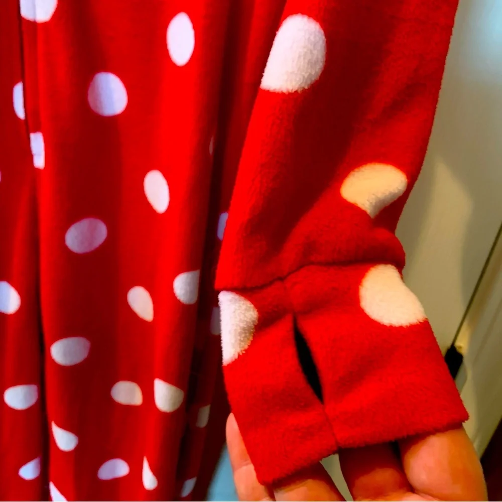 JUSTICE Girls Polka Dot Red Holiday Reindeer Hooded Zipper Bodysuit Footed P…